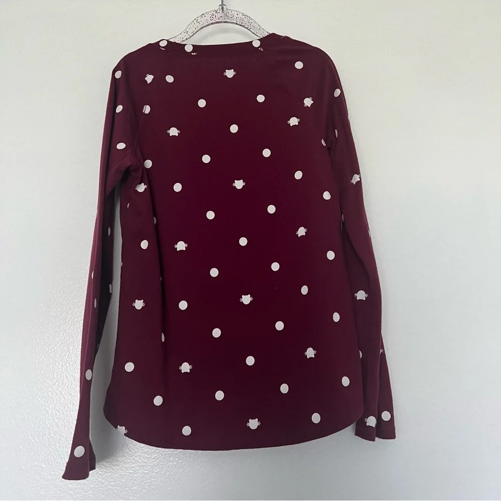 Justice Long Sleeve Tee Maroon Cat polka‎ dot Size 8